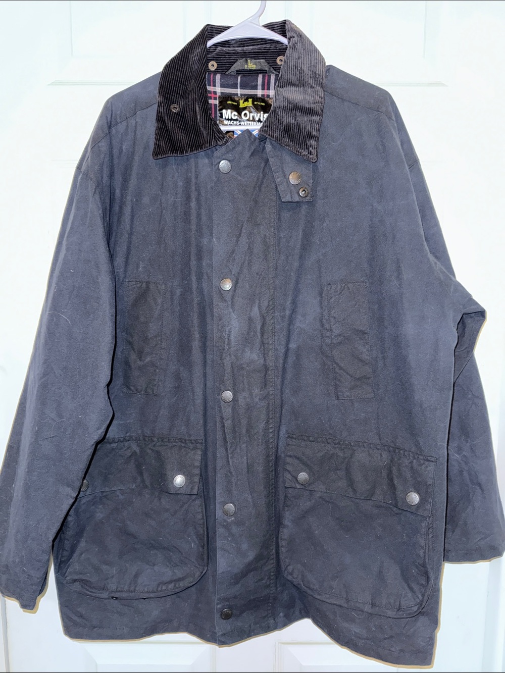 Mc Orvis Navy Waxed Cotton Field Jacket with Corduroy Collar